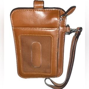Lodis Tan Leather Small Wallet w/Clear ID slot, wristlet strap, and coin pouch